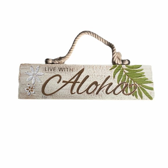 Island Heritage Other - Live with Aloha Wooden New Sign Palm Print